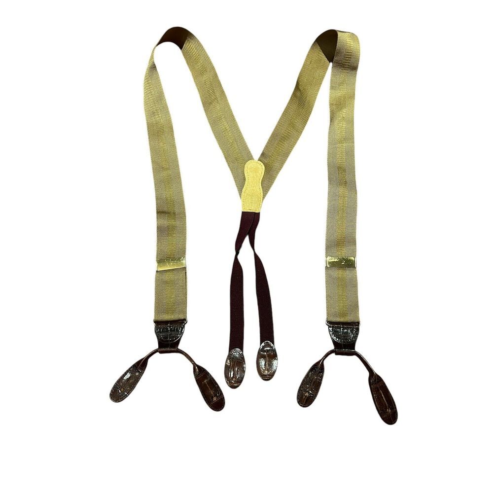 Martin Dingman Suspenders Braces Tan Leather‎ Brass Button
